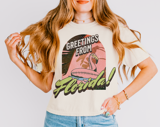Comfort Colors Crop Greetings From Florida Shirt / Adult Sizes