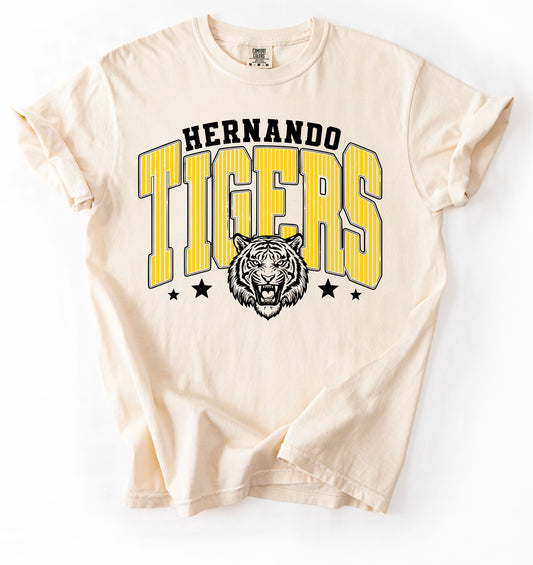 Comfort Colors Hernando Tigers Seersucker Print Tee/ Hernando Tigers Shirt/ Youth and Adult Sizes