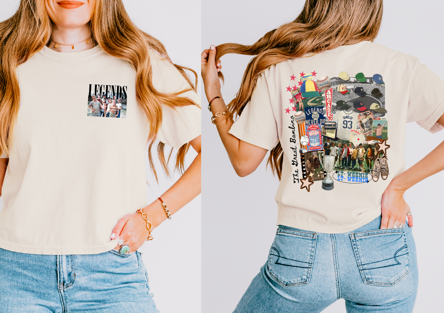 Boxy Crop Legends Never Die Baseball Sandlot Tee/ Comfort Colors / Adult Sizes