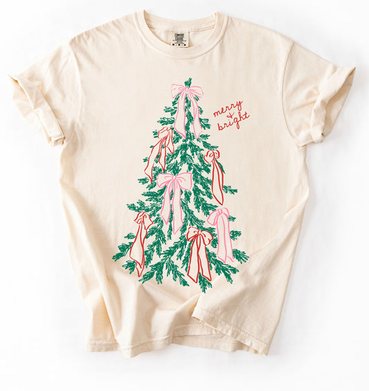 Youth and Adult  Merry and Bright Christmas Tree Shirt/ Comfort Colors or Bella/ Youth and Adult Sizes