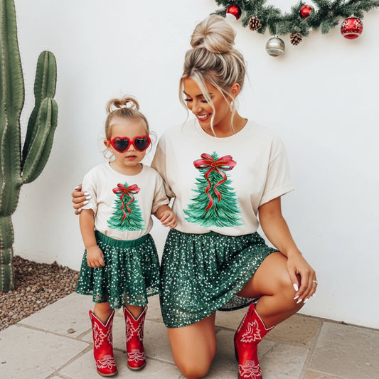 Ivory Bella Canvas or Comfort Colors Oh Christmas Tree Tee/ Direct To Film Transferred Faux Glitter Tee/ Youth and Adult Sizes
