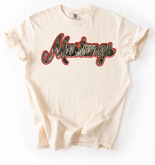 Black Comfort Colors or Gildan Softstyle Mustangs Camo Print Tee/ Youth and Adult Sizes /  Center Hill Mustangs