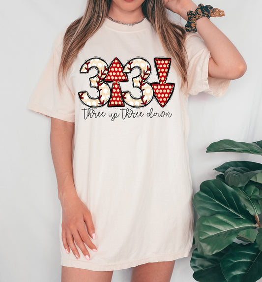 Bella Canvas or Comfort Colors Three Up Three Down Tee - Unisex Youth and Adult Sized Tees / 3 Up 3 Down Baseball Shirt