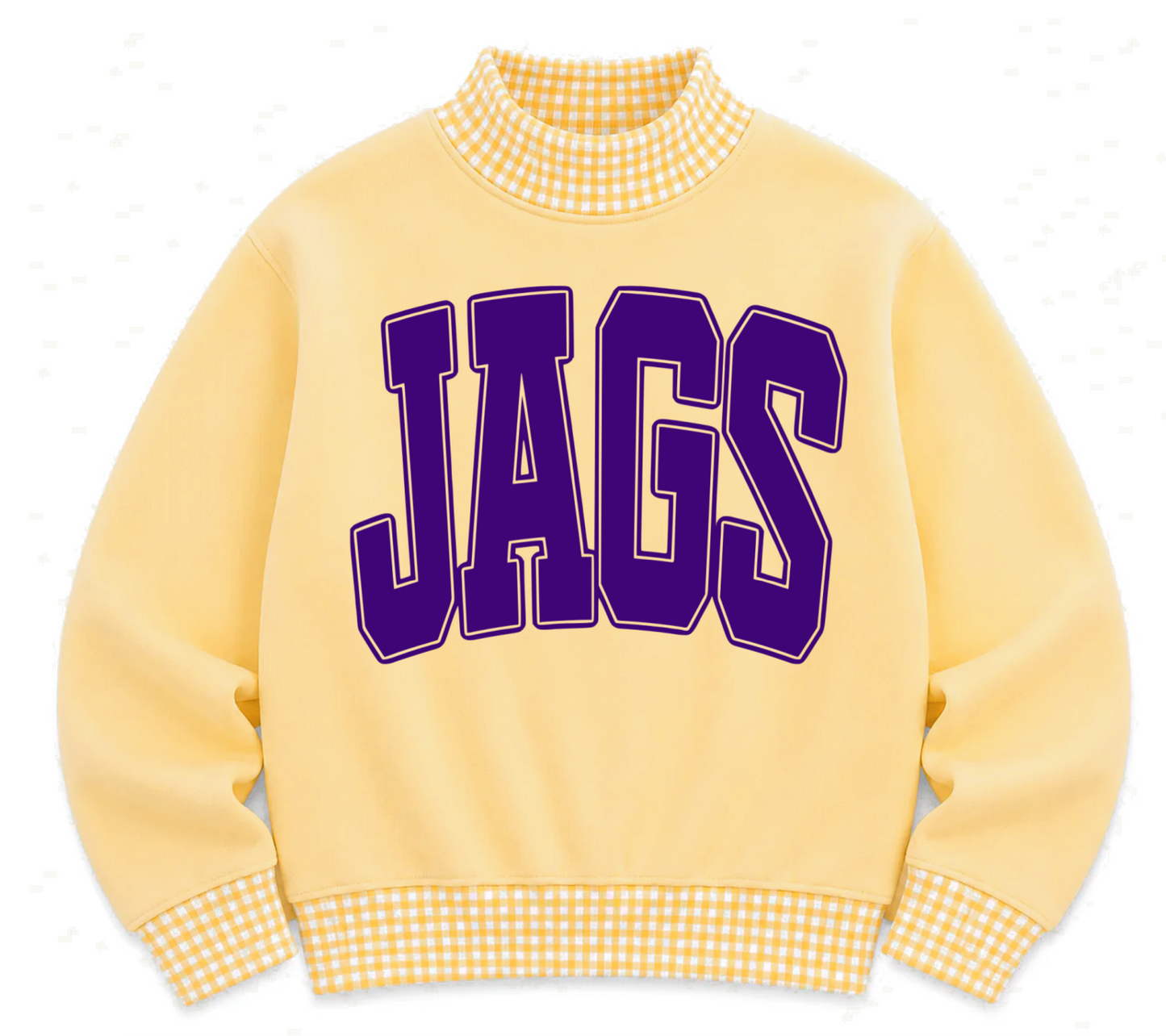 Gingham School Spirit Jags or Any Other Mascot/Team Mock Neck Sweatshirt - Completely Customizable/ Game Day Sweatshirts