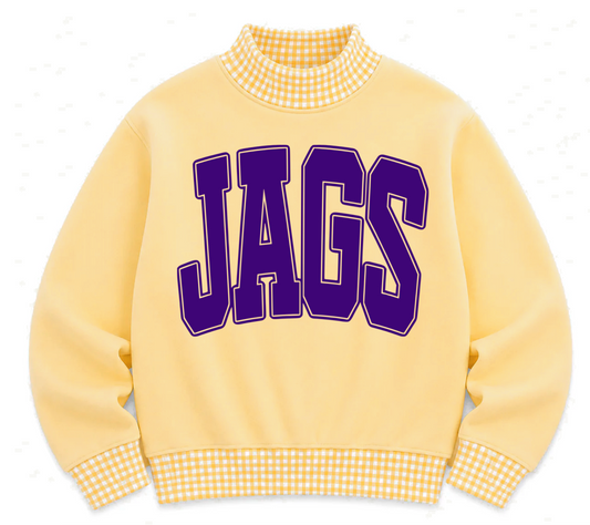 Gingham School Spirit Jags or Any Other Mascot/Team Mock Neck Sweatshirt - Completely Customizable/ Game Day Sweatshirts