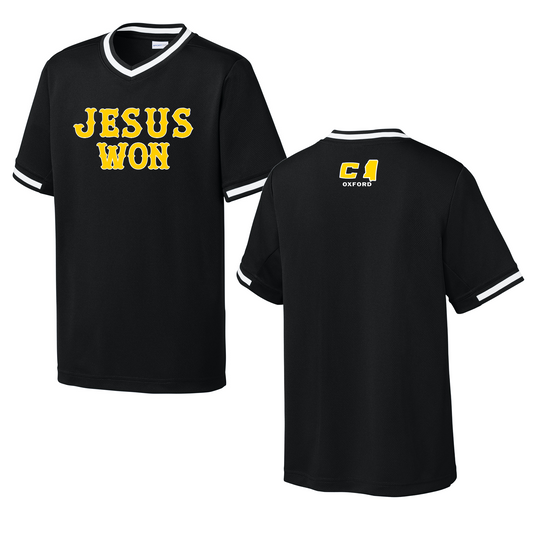 Jesus Won Oxford Canes - Drifit V-Neck / Youth and Adult Sizes - Logo on Back