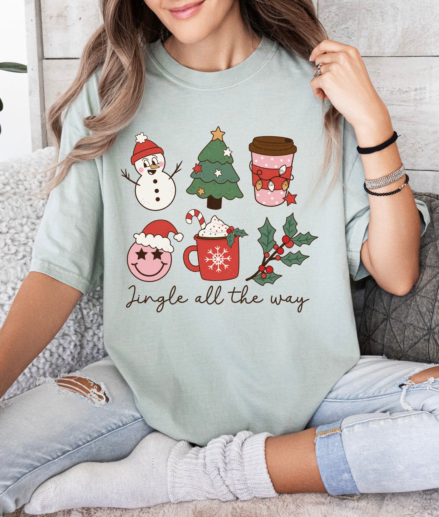 Comfort Colors or Bella Jingle All The Way Christmas Tee / Youth And Adult Christmas T-Shirt