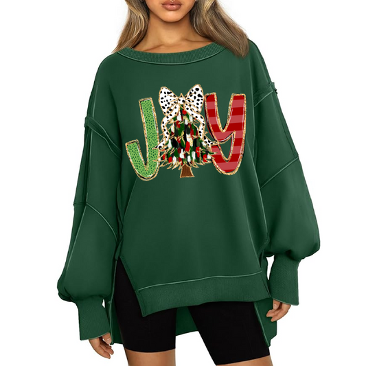 Boutique Balloon Sleeve Joy Christmas Tree Sweater - Direct To Film Printed