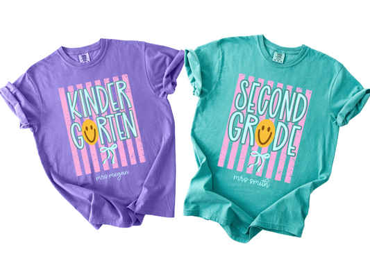 PERSONALIZED TEACHER Comfort Colors Kindergarten (OR ANY OTHER GRADE)  Tee  - YOUTH and ADULT SIZING