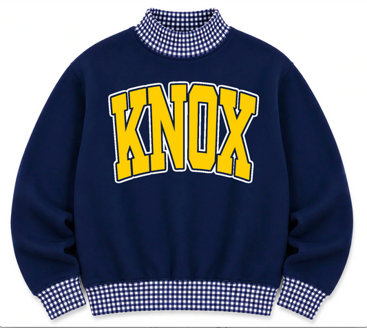 Gingham School Spirit Knox or Any Other  Mascot/Team Mock Neck Sweatshirt - Completely Customizable/ Game Day Sweatshirt