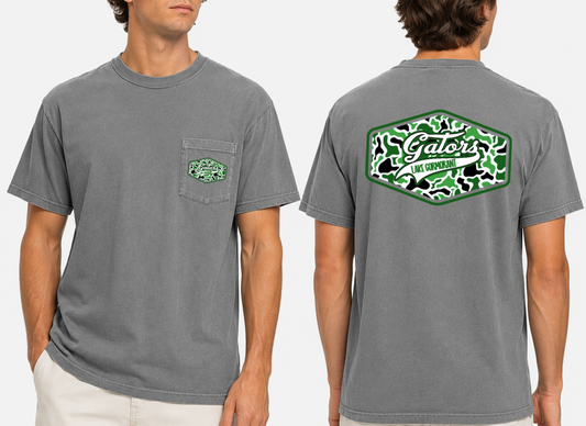 Comfort Colors Front/Back Camo Print Lake Cormorant Gators Tee/ Youth and Adult Sizes (Youth Sizes will NOT Have A Pocket)