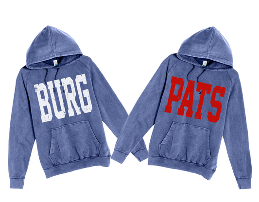 Lewisburg Patriots - BURG or PATS Acid Washed Hoodie / Patriots Sweatshirt/ Quality Acid Washed Hoodie