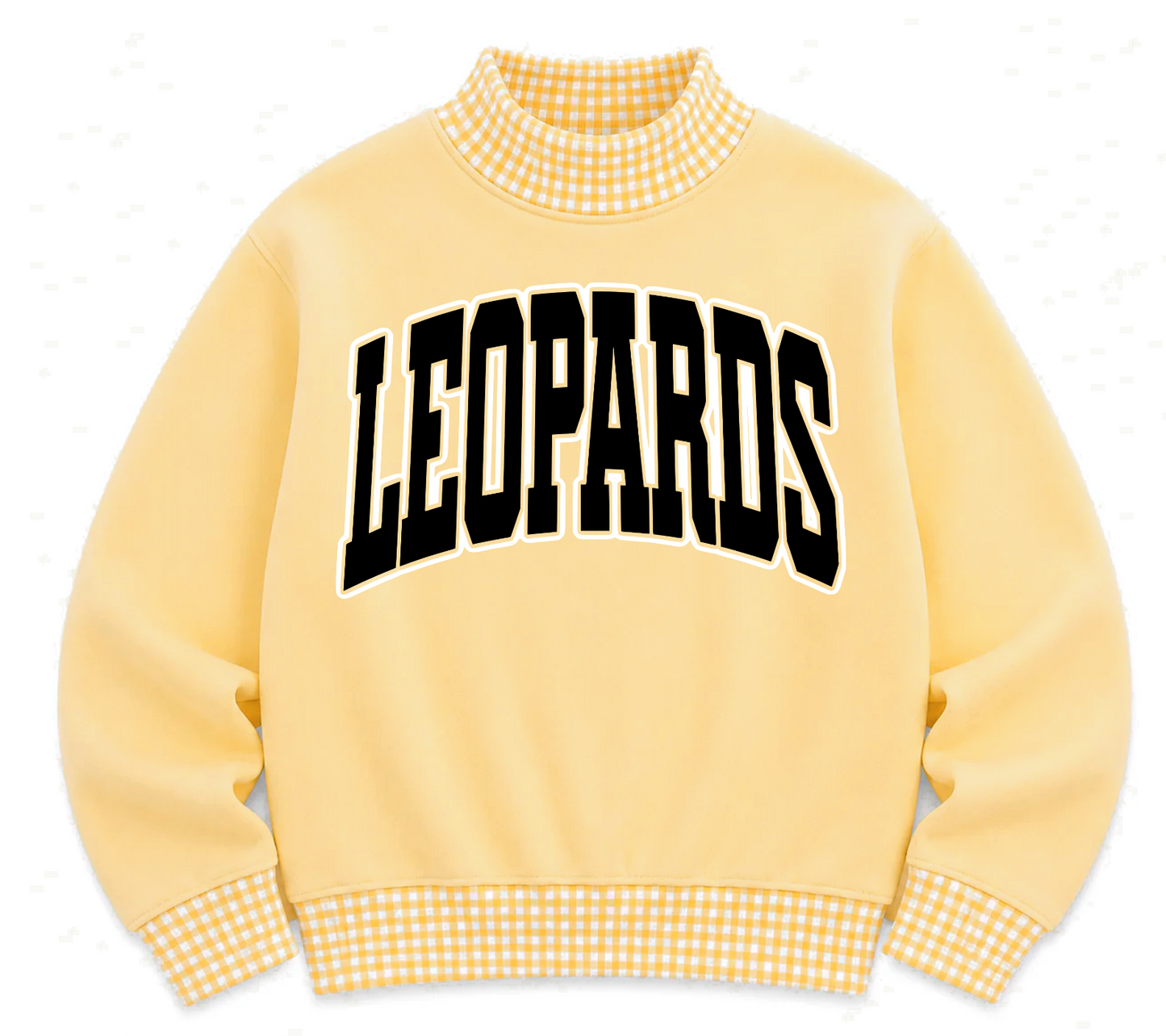 Gingham School Spirit Leopards or Any Other  Mascot/Team Mock Neck Sweatshirt - Completely Customizable/ Game Day Sweatshirts