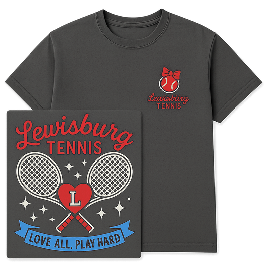 Lewisburg Tennis Shirt - Comfort Colors or Bella Canvas - Pepper Print