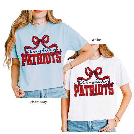 Lewisburg Patriots Bow Shirt /Boxy Comfort Colors White or Chambray Crop/ Adult Sizes