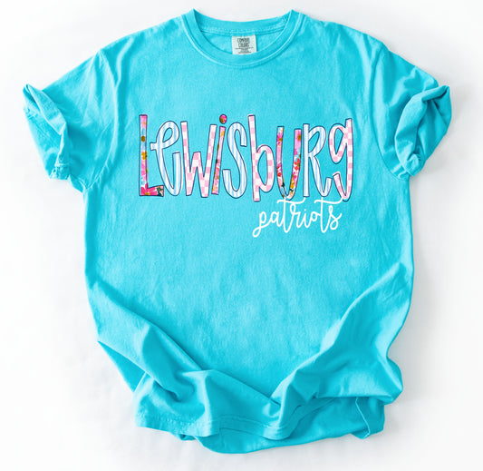 Gildan Softstyle or Comfort Colors (Multiple Color Options)- Lewisburg Patriots custom floral doodle Shirt /Youth and Adult Sizes - Lewisburg