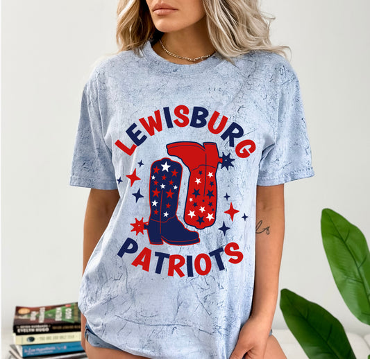 Lewisburg Patriots Western Boots Comfort Colors Color Blast Distressed Tee- Sizes and Inventory Limited