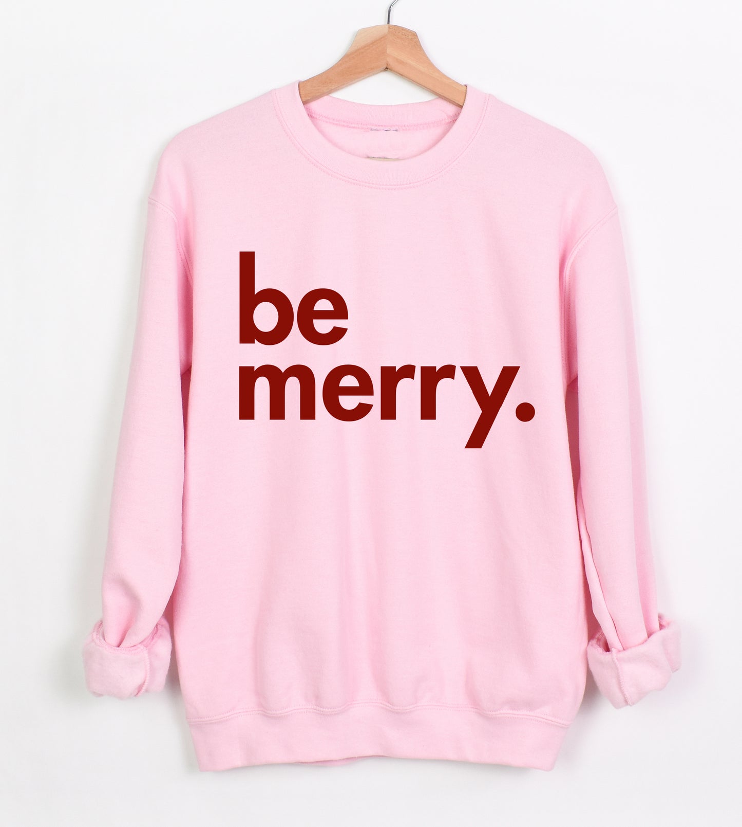 Gildan or Comfort Colors Pastel Pink Be Merry Christmas Sweatshirt - Adult Sizes