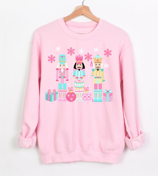 Gildan or Bella Canvas Pastel Pink Nutcrackers Christmas Sweatshirt - Adult Sizes
