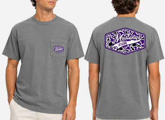 Comfort Colors Front/Back Camo Print Lipscomb Mustangs Tee/ Youth and Adult Sizes (Youth Sizes will NOT Have A Pocket)