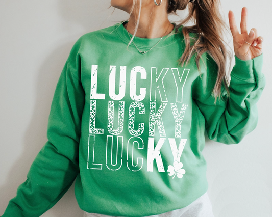 Gildan or Bella St. Patricks Day Lucky Stacked Leopard Sweatshirt/ Adult Sizes / St Patty's Day