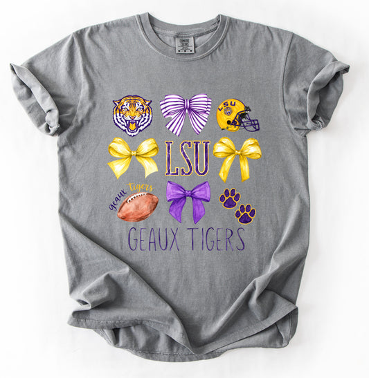 Grey L S U Tigers Shirt/ LSU  Shirt- Bella Canvas Brand or Comfort Colors
