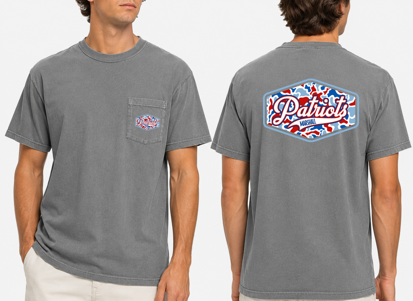 Comfort Colors Marshall Patriots Camo Tee- Vintage Pocket Tee/ Youth Sizes will NOT have actual pocket