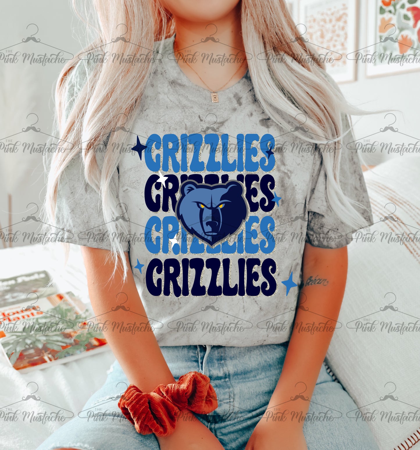 Comfort Colors Color Blast Grizzlies Stacked Retro Shirt/ Adult Sizes