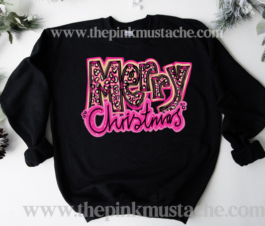 Gildan or Bella Canvas Merry Christmas Sweatshirt - Fun Pink DTF Print