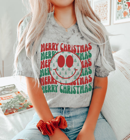 Comfort Colors Color Blast Merry Christmas Smiley Shirt/ Unisex Christmas Shirt