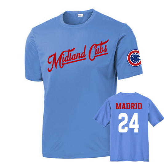 Dry Fit or Bella Canvas Midland Cubs Tee with number