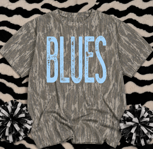Mossy Oak Blues Baseball Shirt/ Adult Sizes Camo Shirt
