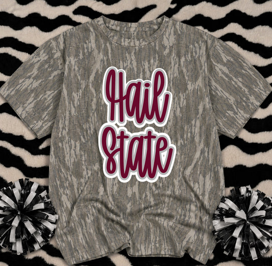Hail State  Mossy Oak Camo Shirt/ Customized for ANY School or Team - Just Type In the Boxes- Youth and Adult Sizes