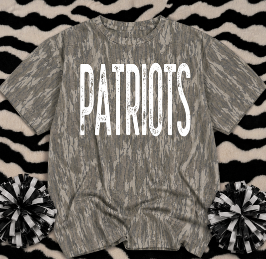 Mossy Oak Camo Shirt/ PATRIOTS or Customized for ANY School or Team - Just Type In the Boxes- Adult Sizes (Youth Sizes are New Bottomland)