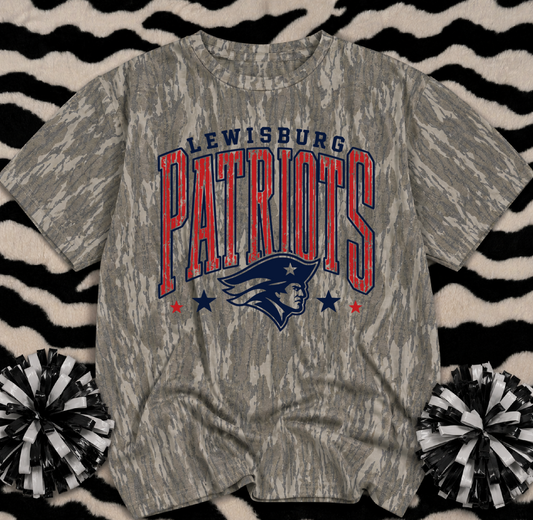 Mossy Oak Camo Lewisburg Patriots Arch Outline Shirt/ Youth and Adult Sizes - Lewisburg
