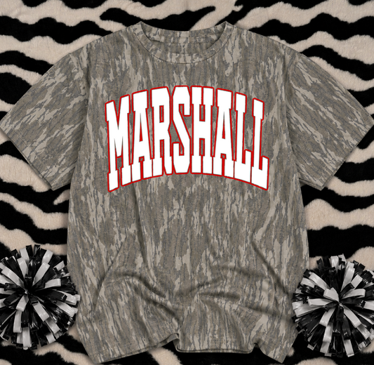 Mossy Oak Camo Shirt/ Marshall or Customized for ANY School or Team - Just Type In the Boxes- Adult Sizes (Youth Sizes are New Bottomland)