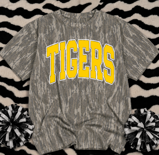 Mossy Oak Camo Shirt/ Hernando Tigers  0r Customized for ANY School or Team - Just Type In the Boxes- Adult Sizes (Youth Sizes are New Bottomland)