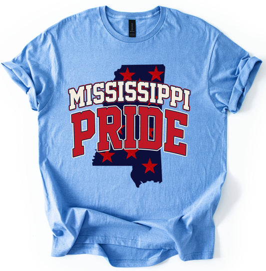 Columbia Blue Gildan Softstyle or Comfort Colors Mississippi Pride Softball Shirt/ Youth and Adult Sizes