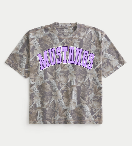 Camo Boxy Crop Lipscomb Mustangs Tee/ Adult Sizes