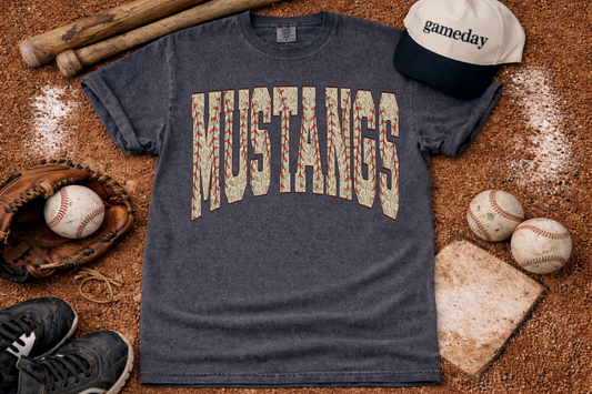 Cropped or Regular Length Comfort Colors Mustangs Camo Baseball Shirt / Youth and Adult Sizes/Mustangs Baseball Shirts