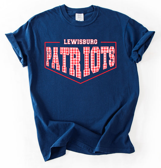 Gildan Softstyle or Comfort Colors - Lewisburg Patriots Gingham Print Shirt /Youth and Adult Sizes - Lewisburg