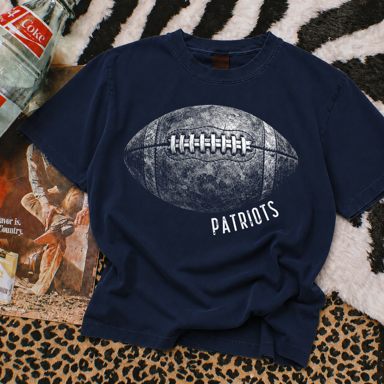 Navy Boxy Crop Patriots Halftone Football Tee/  Lewisburg Patriots Shirt/ Youth and Adult Sizes