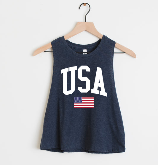 Bella Canvas Cropped USA Flag Tank Top / Memorial Day or July 4th Tank/ 4th Of July