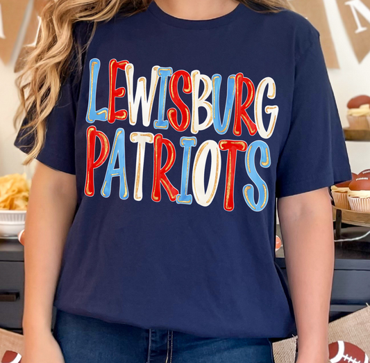 Lewisburg Patriots Shirt/ Comfort Colors or Gildan Softstyle Tee/ Youth and Adult Sizes