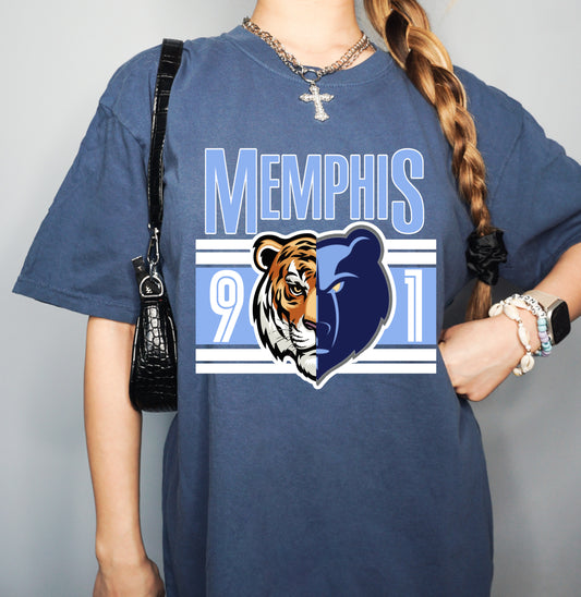 Youth and Adult Memphis 901 Tigers/Grizzlies  Basketball Bella or Comfort Colors Shirt/ Grizz