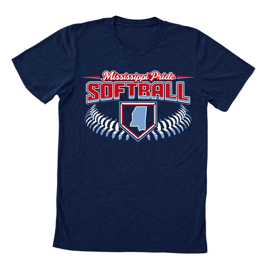 Navy Gildan Softstyle or Comfort Colors Mississippi Pride Softball Shirt/ Youth and Adult Sizes