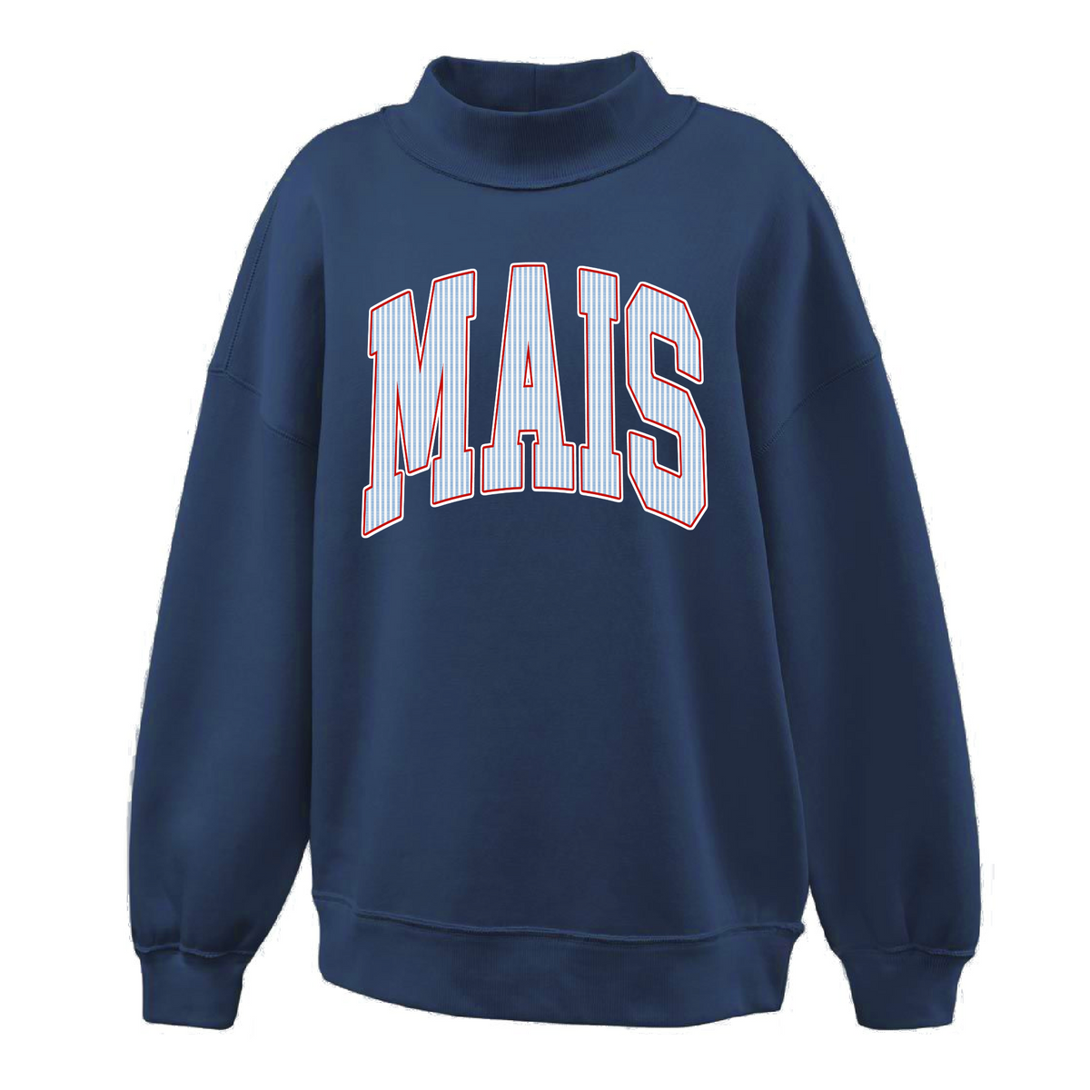 Navy MAIS  Mockneck with Faux Seersucker Print/ Adult Sizes S-2XL