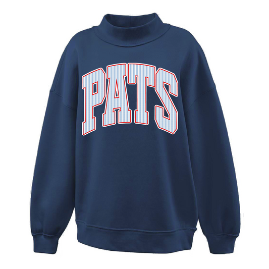 Navy Mockneck with Faux Seersucker Print/ Adult Sizes S-2XL