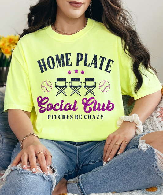 Neon Comfort Colors Home Plate Social Club Baseball Shirt/ Baseball or Softball Mom Shirt