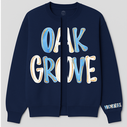 Oak Grove Custom Sweatshirt Cardigans - Oversized Print - Option of Additional Personalization on Back and Sleeves